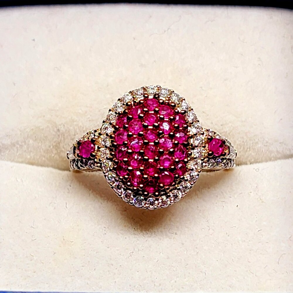 Mozambique Ruby & Moissanite halo ring in Rhodium over 925 SS 1.20cts size 7